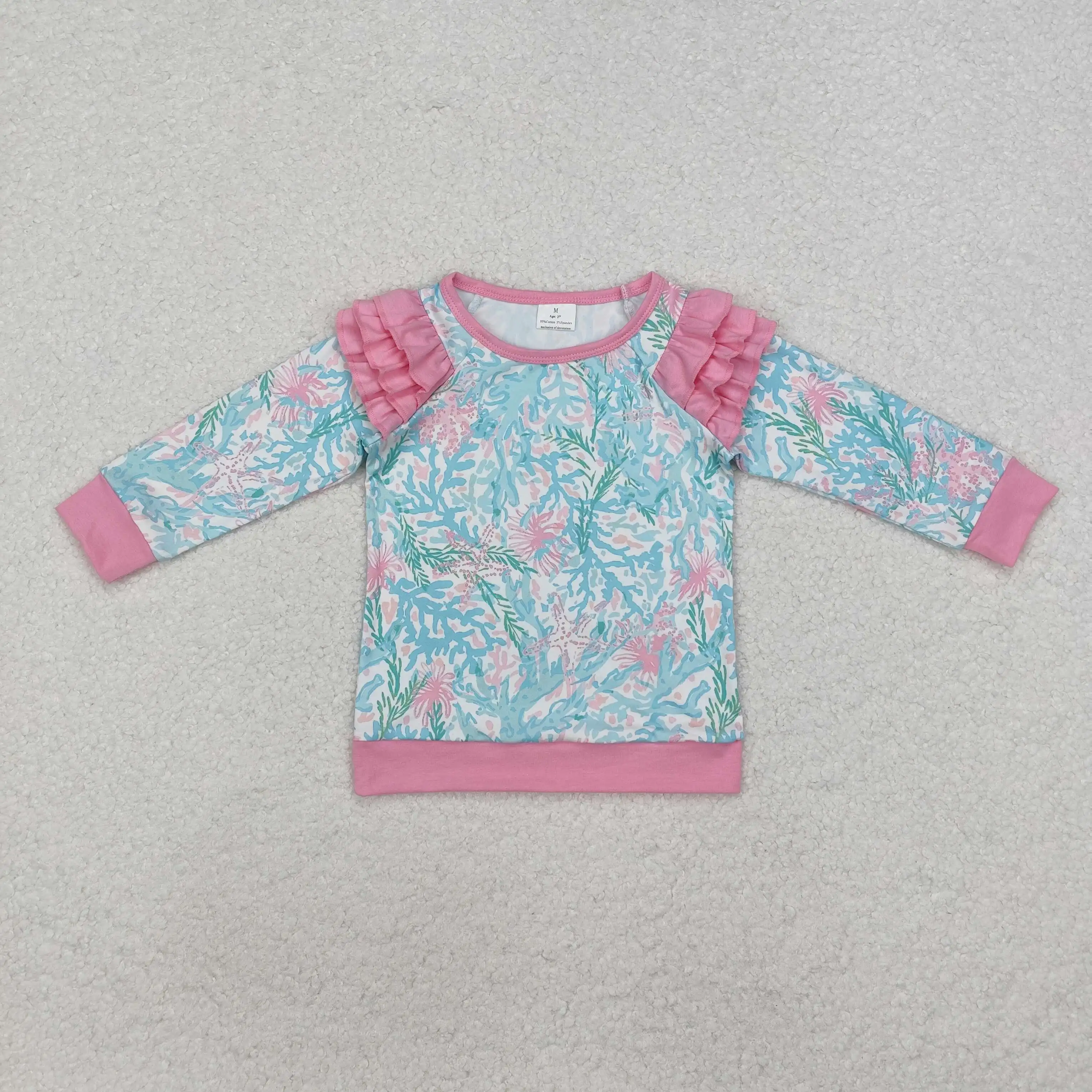 

new rts infant girls tops wholesale boutique seaweed print children girls fall shirts