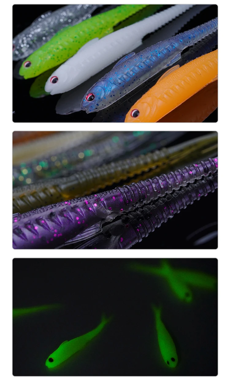 FISHANT Fork Tail Hollow Floating Soft Bait 2,5" 3,1" Realistischer Silikon-Köder mit Nachtleuchtfunktion zum Angeln von Barschen und Hechten mit Jigging-Ködern. – Detail 11
