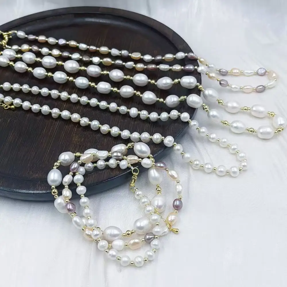 3 Style Natural Freshwater Pearl Elastic Bracelet  Chokers Necklace Wedding Photos Jewelry Set 18inch 7inch