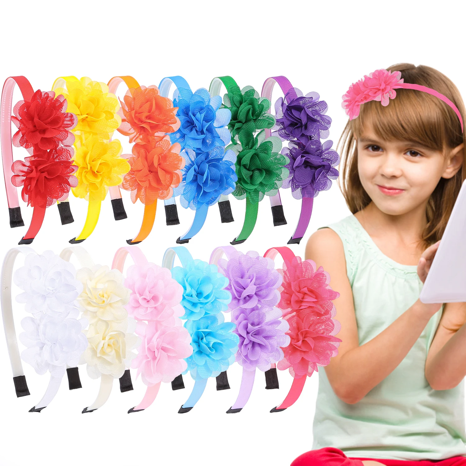 

6pcs Chiffon Flower Headbands Plastic Teeth Hairbands Girls Headbands Floral Headband Children Kids Hair Accessories