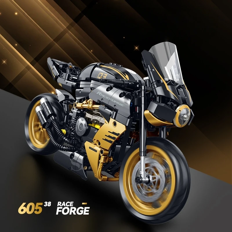 506PCS Technic Motorcycle Bouwstenen MOC Model Zwart Goud Creatieve Display Festival Geschenkdoos voor volwassenen en kinderen