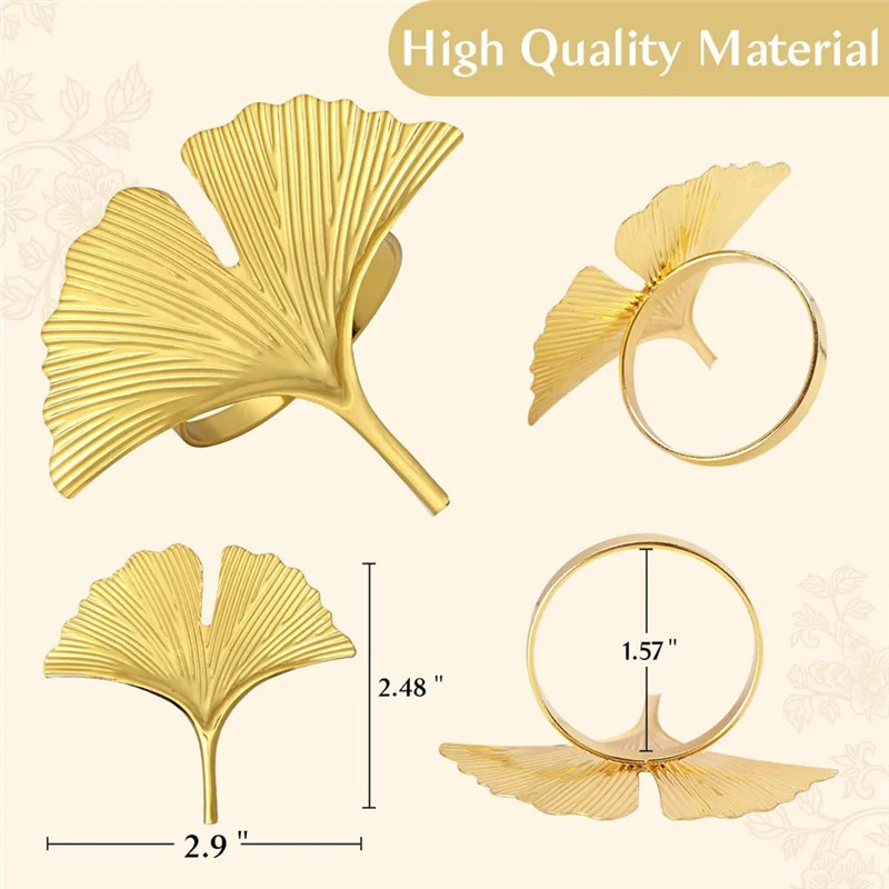 Napkin Rings Set of 6,Ginkgo Leaf Napkin Rings Wedding Gold Napkin Buckle for Thanksgiving Table Decoration