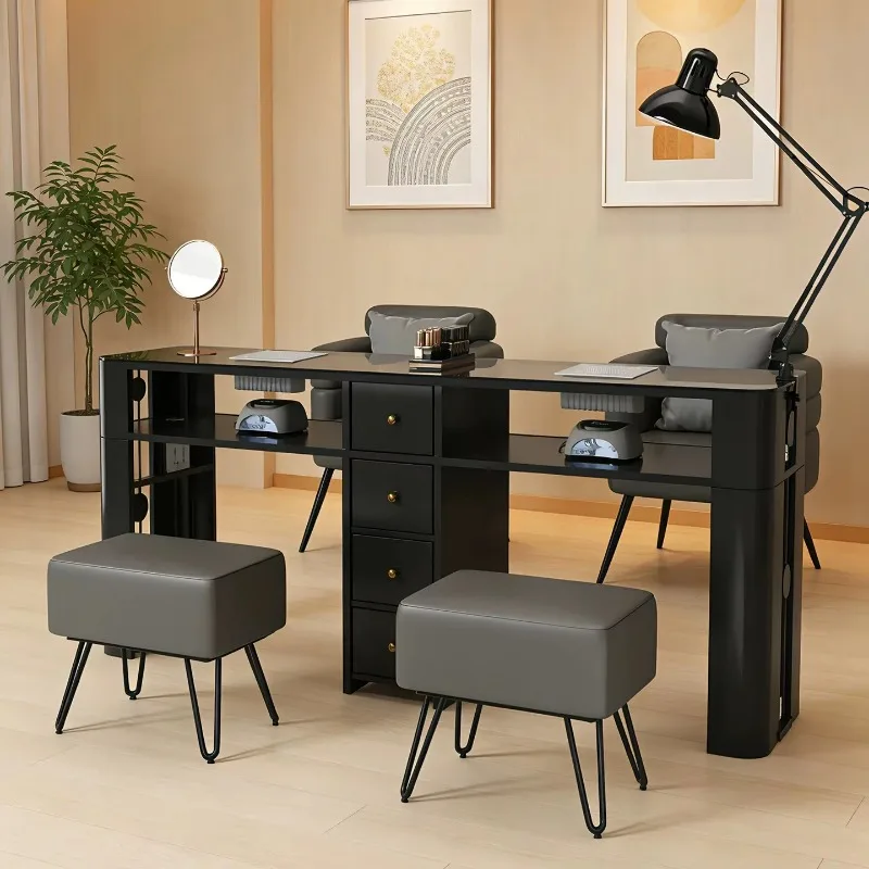 Special tempered glass manicure table and chair combination - beige style durable