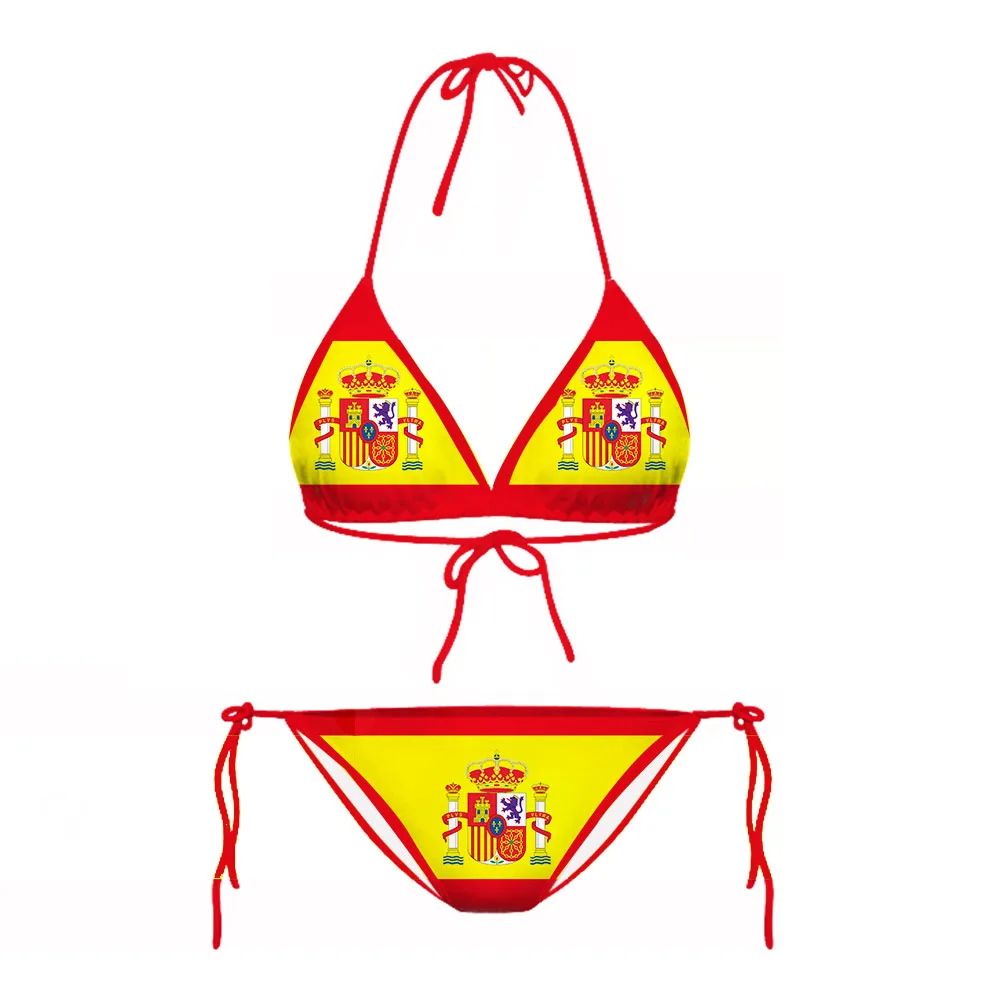 MSIEESO Spain Flag Sexy Bikini Sets Fashion 3D Printed Swimsuit Beach Pool Vacation Adjustable Lacing Bikini Suits No Chest Pad