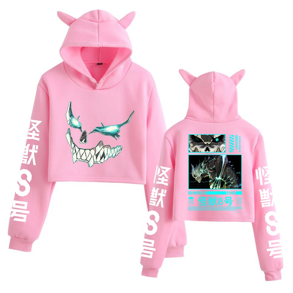Anime Kaiju No.8 Sezon 3 Crop Top Bluza z kapturem z kocimi uszkami Długi rękaw Modna bluza dla dziewczyn