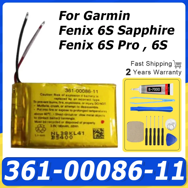 Smart Sports Watch Battery 361-00086-12 361-00086-11 180mAh For Garmin Fenix 6S Sapphire Fenix 6S Pro , For Fenix 6S Smart Sport