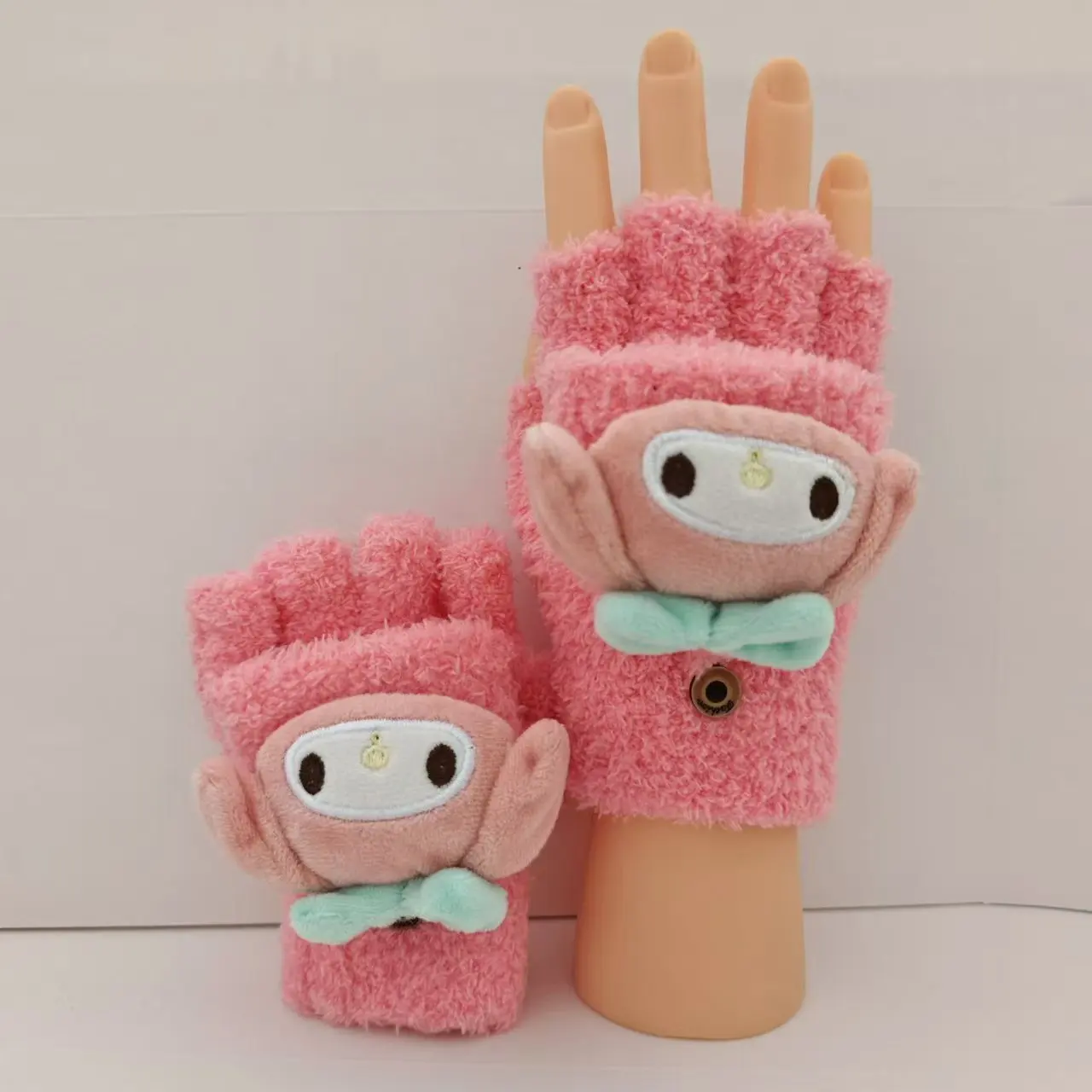 Sanrio Cinnamoroll Melody Kuromi Golves Women Kawaii Cartoon Warm Flap Open Half Finger Hello Kitty Y2k Knitted Coldproof Gloves