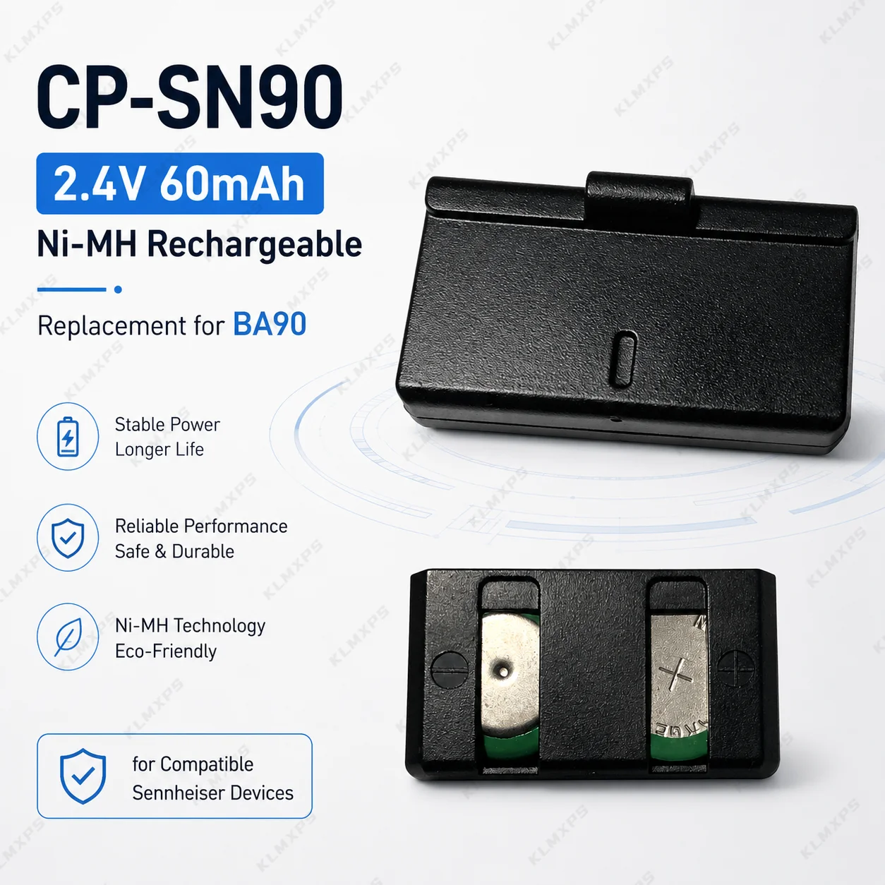

CP-SN90 BA90 Ni-MH Rechargeable Battery 2.4V 60mAh for Sennheiser A100A Audioport A1 RI100 HDI91 Assistive Listening