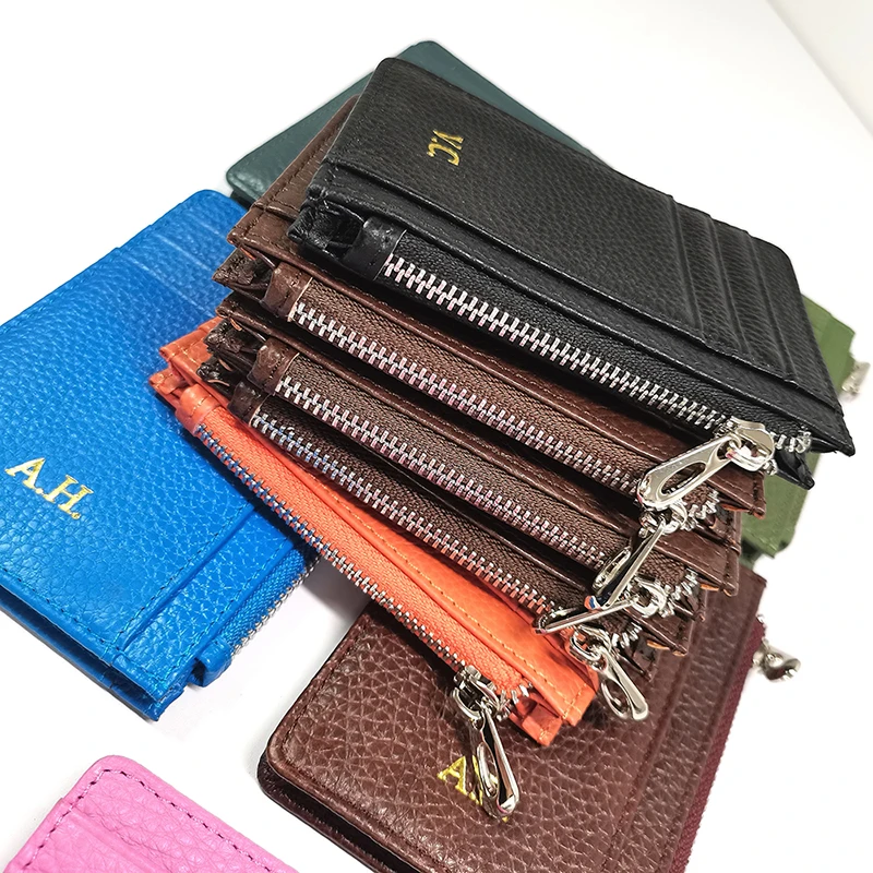 Custom Name Luxury Design Card Holder Fashion Zipper Genuine Leather Coin Purse Casual Wholesale Business Card Wallet For Woman