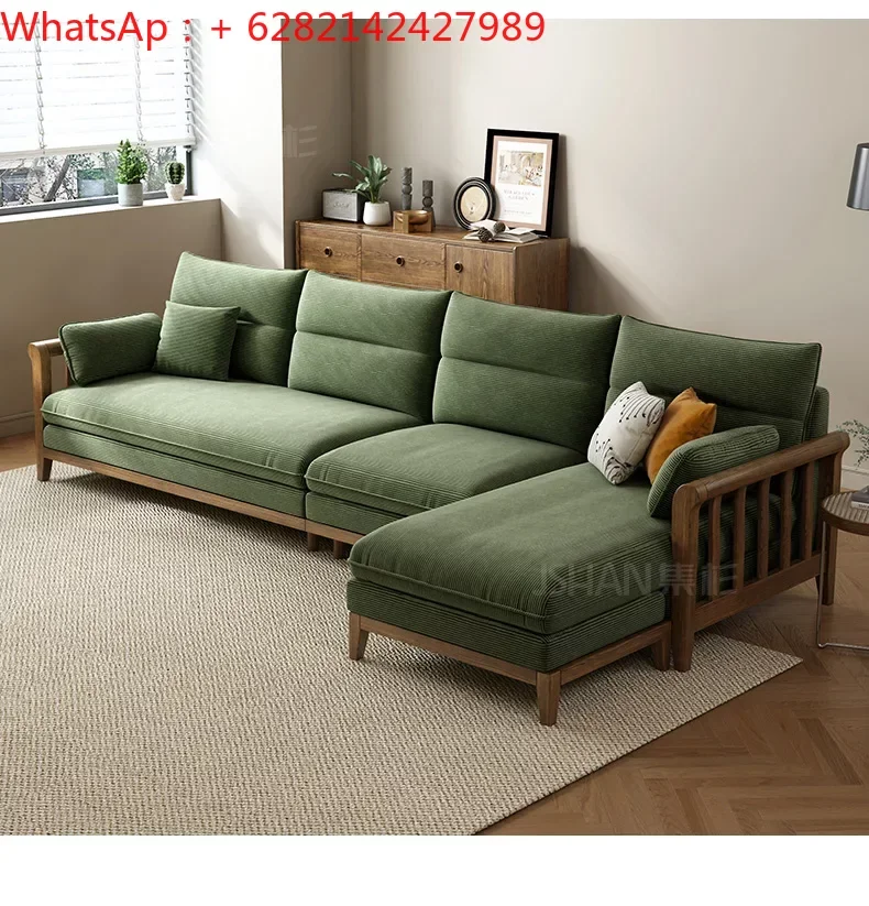 

Скандинавский винтажный вельветовый однотонный деревянный диван, маленькая гостиная, новый китайский диван, цвет ореха