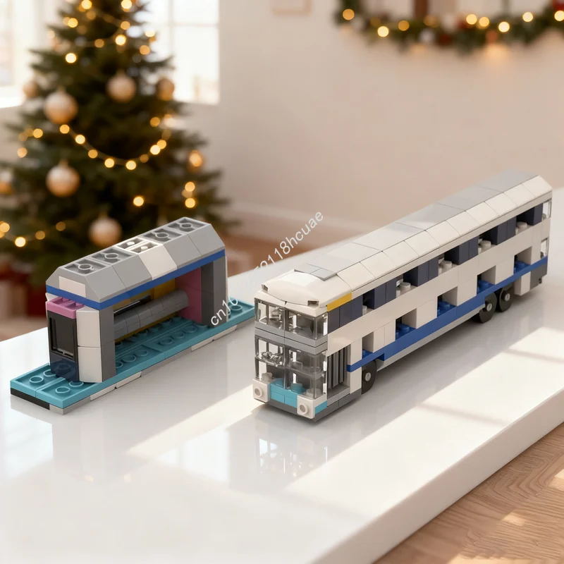 240pcs MOC Alt Build Double Decker Bus Stop Model Building Blocks Architecture DIY Christmas Gifts Idea Toy Education Birthday