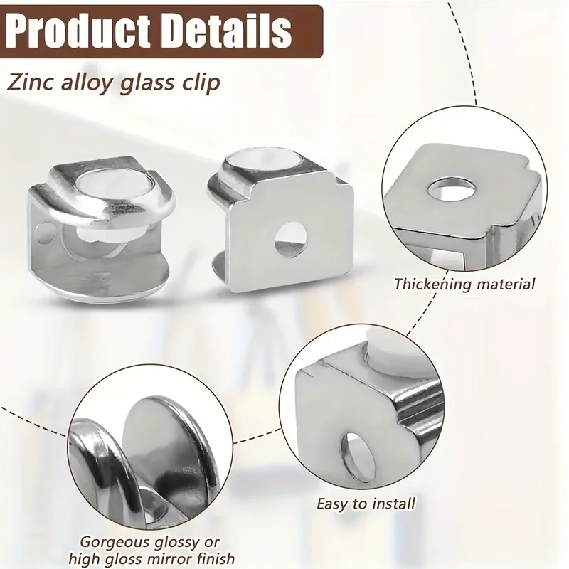 18-Piece Set of Adjustable Zinc Alloy Glass Clamps with Full Set of Mounting Screws, Glass Shelf Brackets, Glass Partition Fixing Clips, Suitable for 4-9mm Glass, Sturdy Metal Shelf Supports, Bathroom Panels, Display Cabinets, Household Hardware Accessories, Modern Minimalist Metal Texture