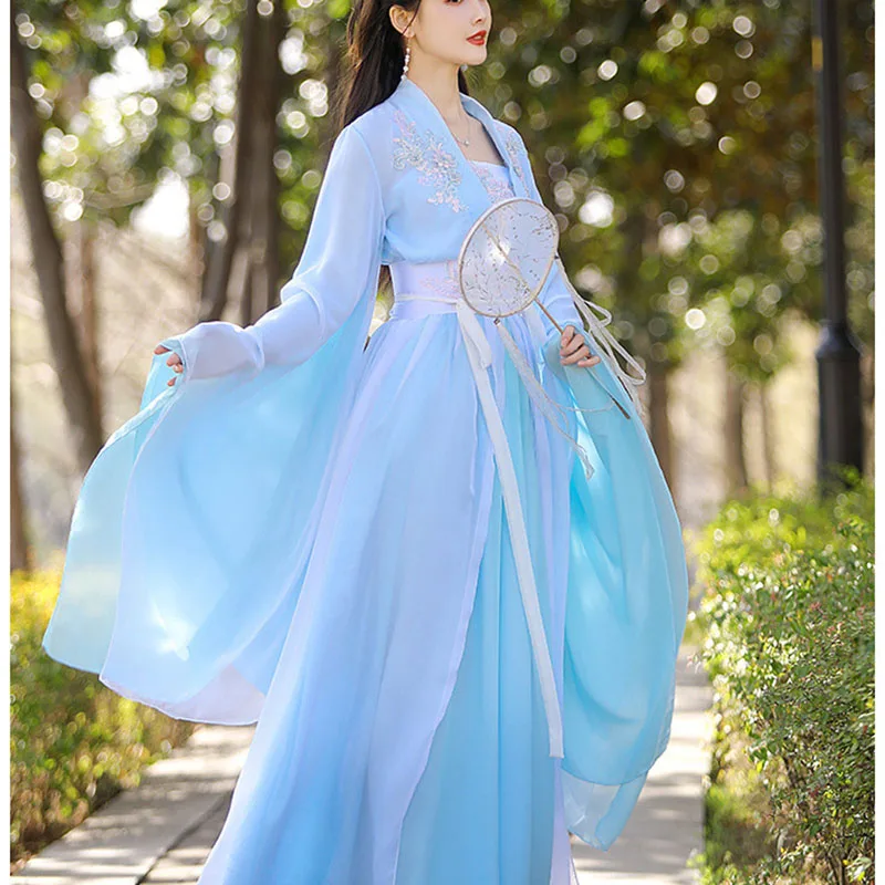 فستان وردي قديم للبالغين من Hanfu للنساء 2025 جديد فائق الجنية ترفرف أداء الرقص الكلاسيكي العتيق بدلة كاملة باللون الأزرق #3