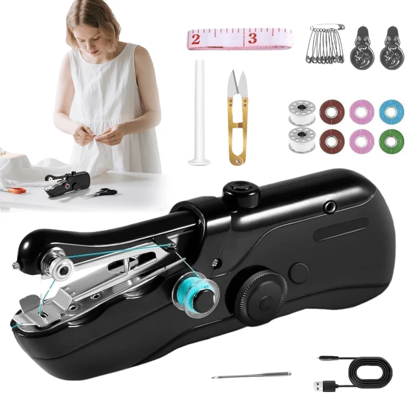 Machine à coudre portable, mini machine à coudre portable pour débutants, petite machine à coudre électronique pour couture rapide et travaux manuels, kit de couture complet (noir)
