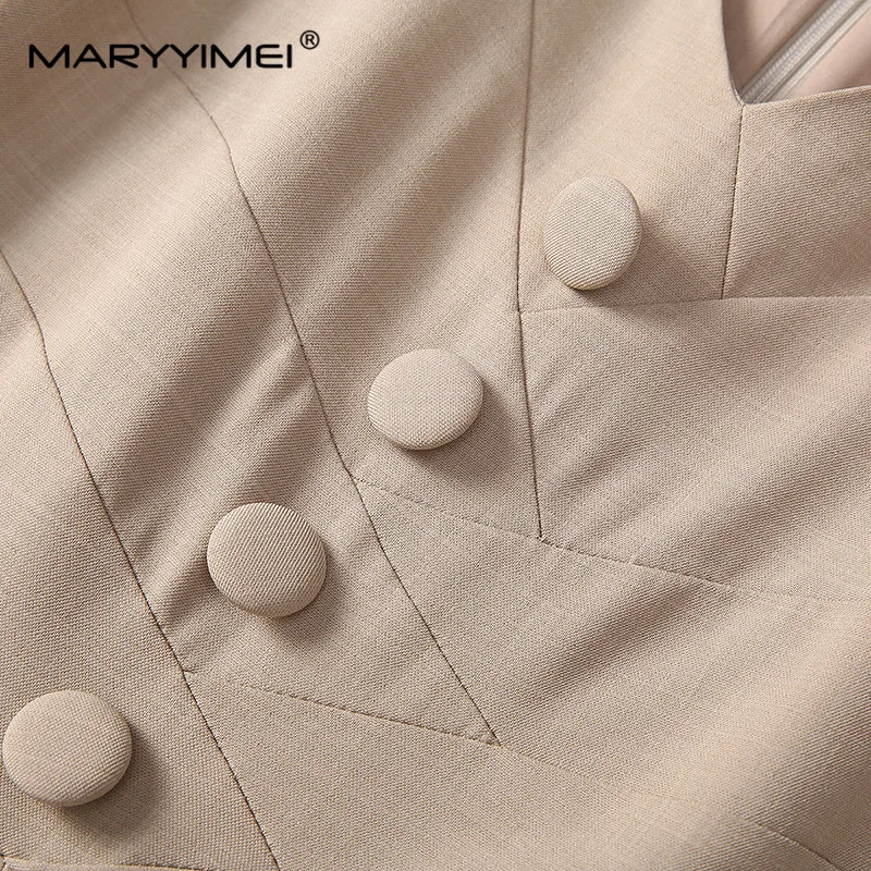 MARYYIMEI Summer New Style Women's Dress V-Neck Raglan Sleeve High waist Button Solid Color Commuter Dresses image 6