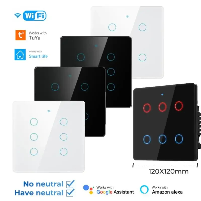 

Бразилия 4X4 Tuya Smart WIFI Switch 4/6 Gang Сенсорная панель Выключатель света Smart Life App Control Экран Панель для Alexa Google Home