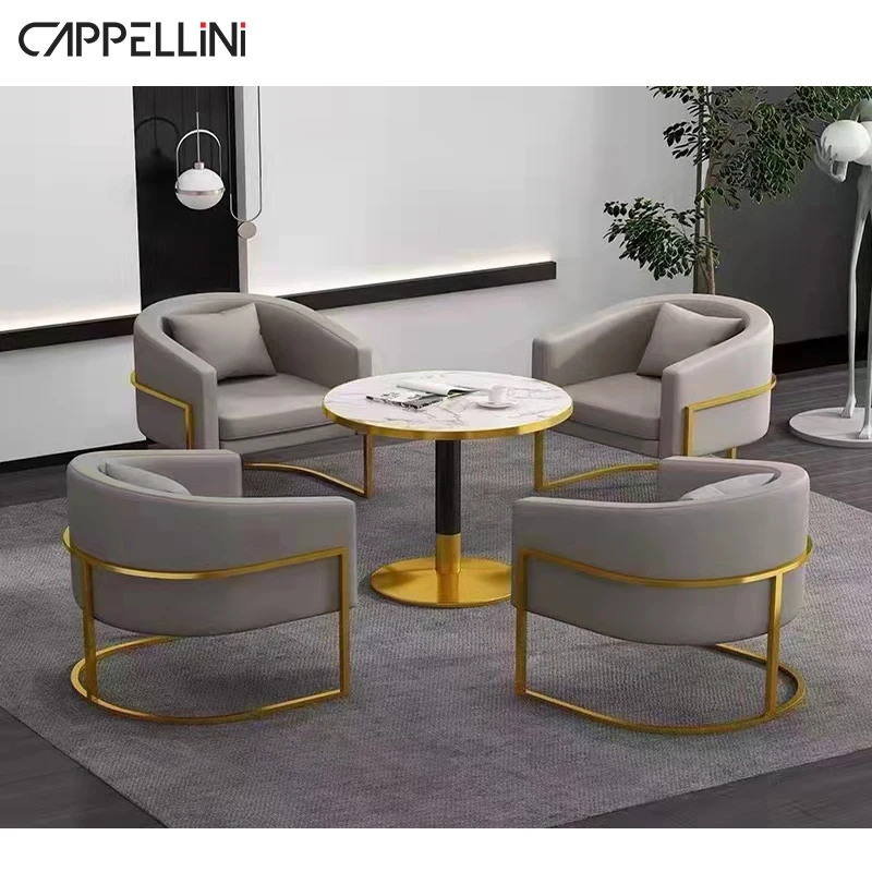 

Negotiation Table And Chair Set Dining Set Modern Meeting Combination Coffee Shop Milk Tea Shop Simple Table Four Chairs