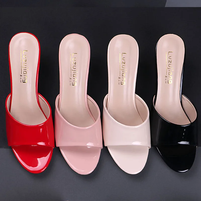 2022 Summer New High Heels Size 43 Stiletto Mid-heel  Slippers ladies Summer Fashion low-heel Sandals Peep Toe Sexy Women Shoes