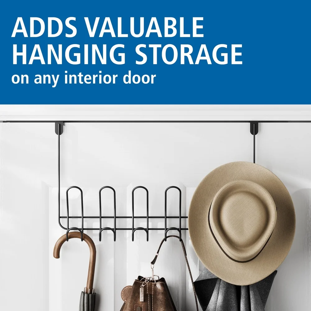 Over-the-Door 6 Double Hooks Towel Rack Organizer Perfect Towels Robes Clothes No Tools Installation Damage-Free Foam Pads