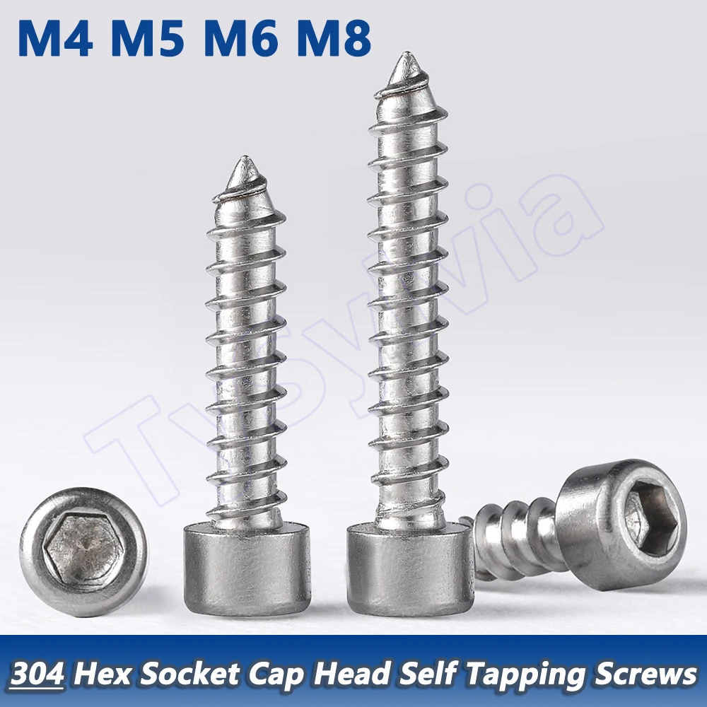 

M4/M5/M6/M8 304 Stainless Steel Hex Socket Cap Head Self Tapping Screws Allen Drive Length 6-80mm