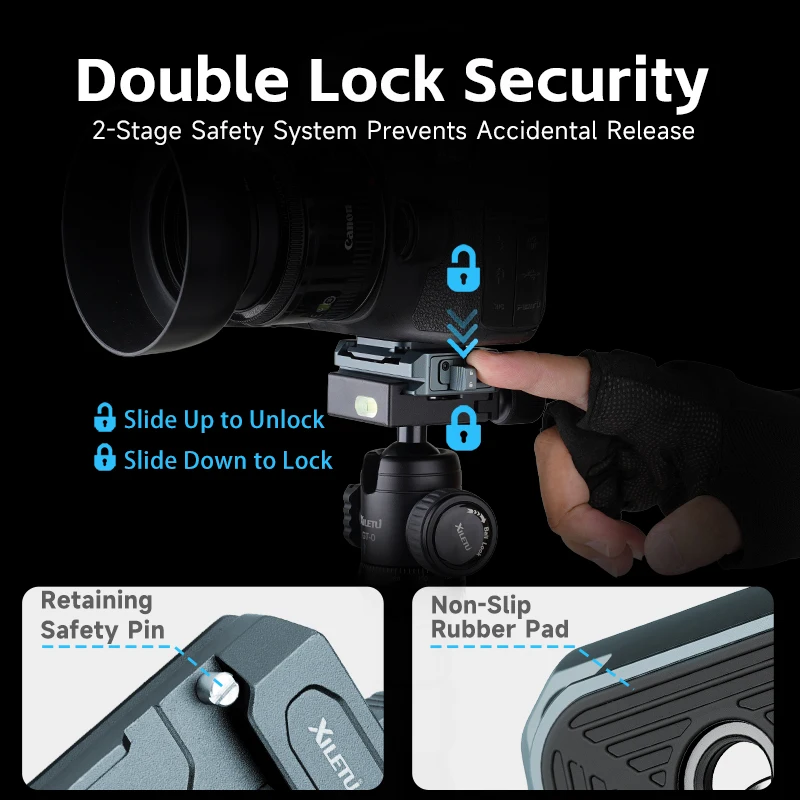XILETU XQ1 Uniwersalny gimbal do lustrzanek cyfrowych Arca Swiss Quick Release Plate Clamp Quick Switch Kit Adapter do mocowania statywu suwakowego — zdjęcie produktu 2
