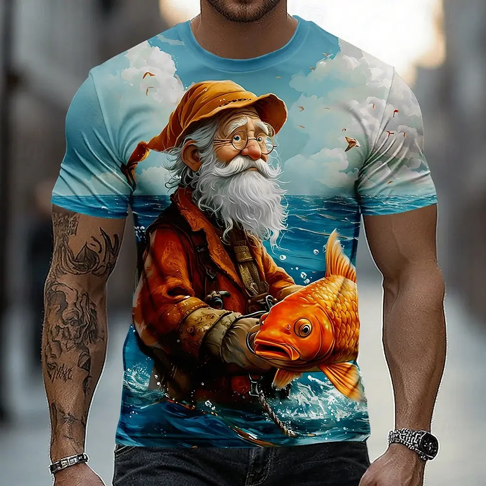 Men's Old Man Fishing T Shirt Short Sleeve T shirt 3D Print Crew Neck Shirt Exaggerated Designer Daily
