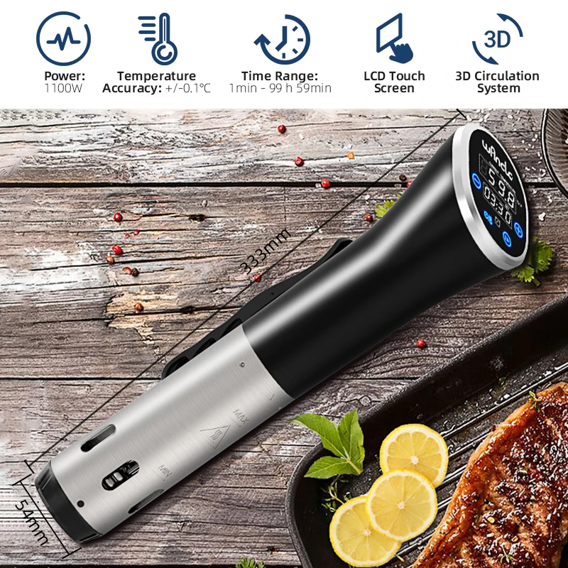 Wancle 1100W Sous Vide Cooker LCD Touch Immersion Circulator Accurate Cooking IPX7 Waterproof Vacuum Cooker with Digital Display