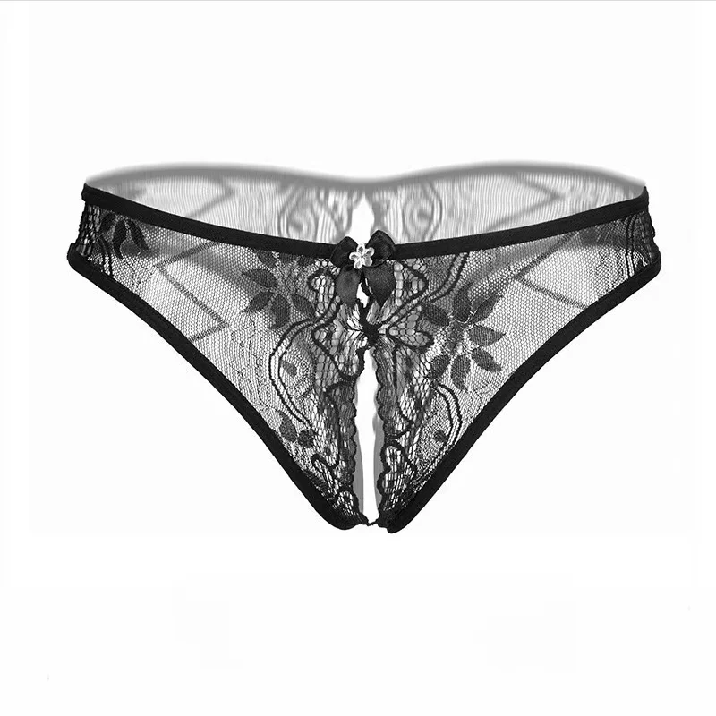 Sexy Female Women's Crotchless Open Thong Underwear Lace Transparent G-String Tanga Briefs Sexy Embroidered Lingerie