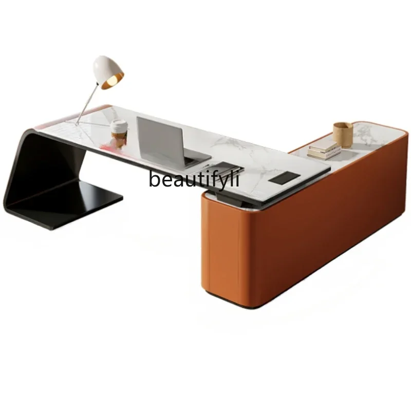 LXMinimalist Stone Plate Study Computer Table and Chair Set Light Luxury Modern Writing Desk Medical Beauty ConsultingSSS