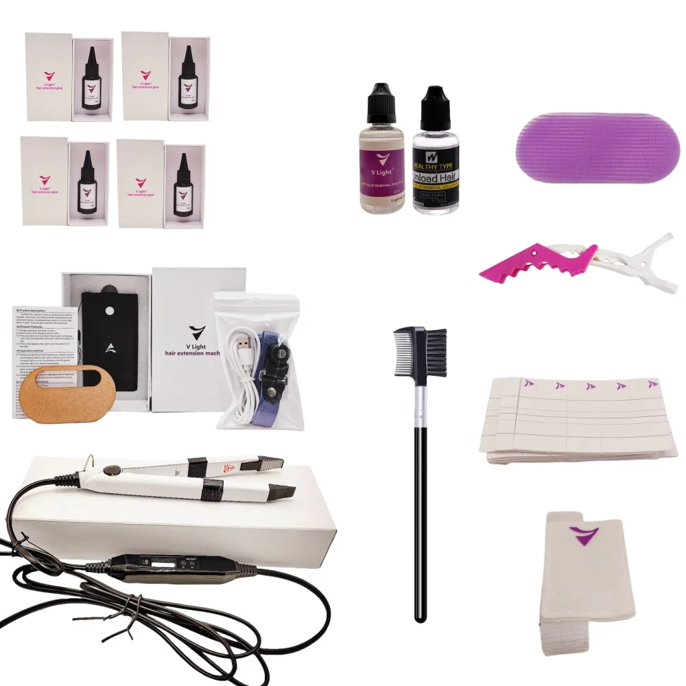 2024 V-Light Technology Hair Extension Set Wig Hair Piece Real Hair Fast Grafting Tool Firm Hair Extension Tool