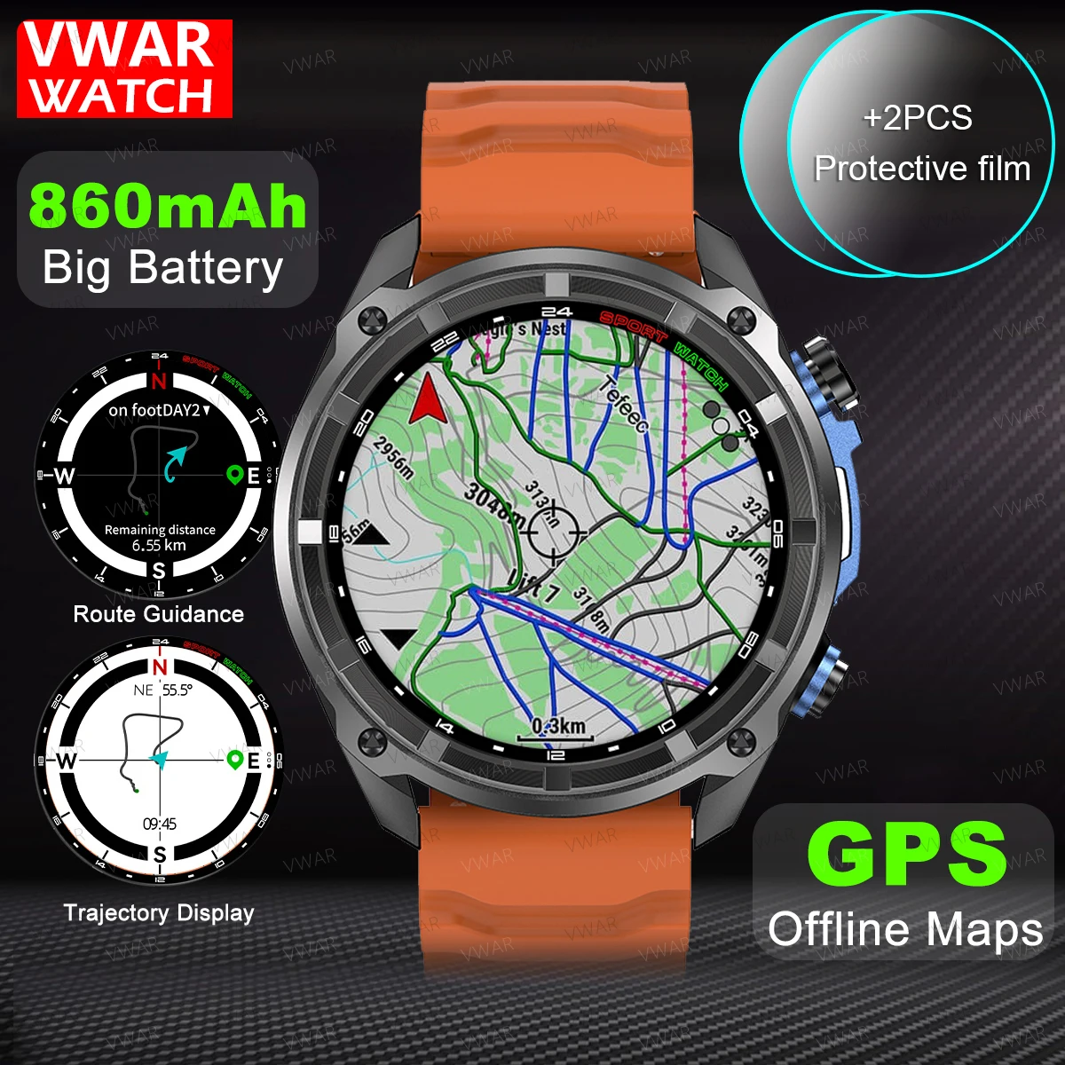 2025 NEW GPS Smart Watch with Offline Maps 4GB Memory Video Player Military Sports Smartwatch Men 30m Swimming Waterproof AMOLED