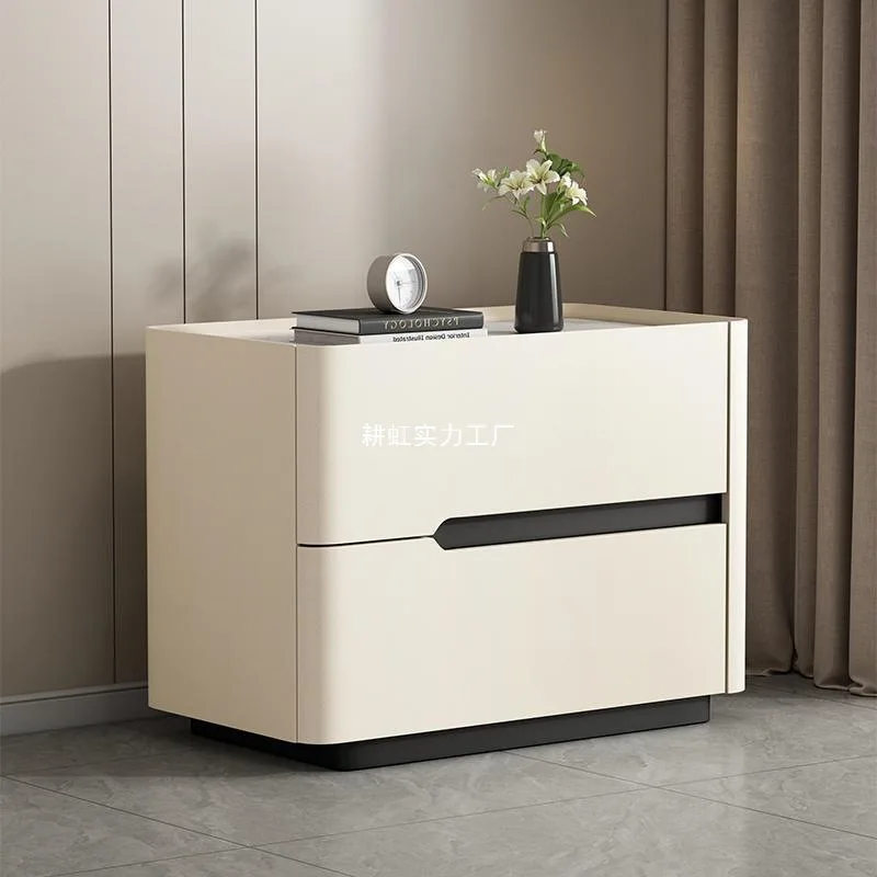 

Suitable for New whole cream style light luxury modern simple rock slab bedside table solid wood Italian floor-to-ceiling bedroo