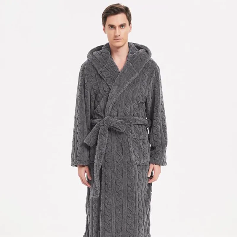 

New Men's Bathrobes, Thickened American Autumn and Winter Couple Bathrobes, Comfortable Cotton Velvet Jacquard Hooded