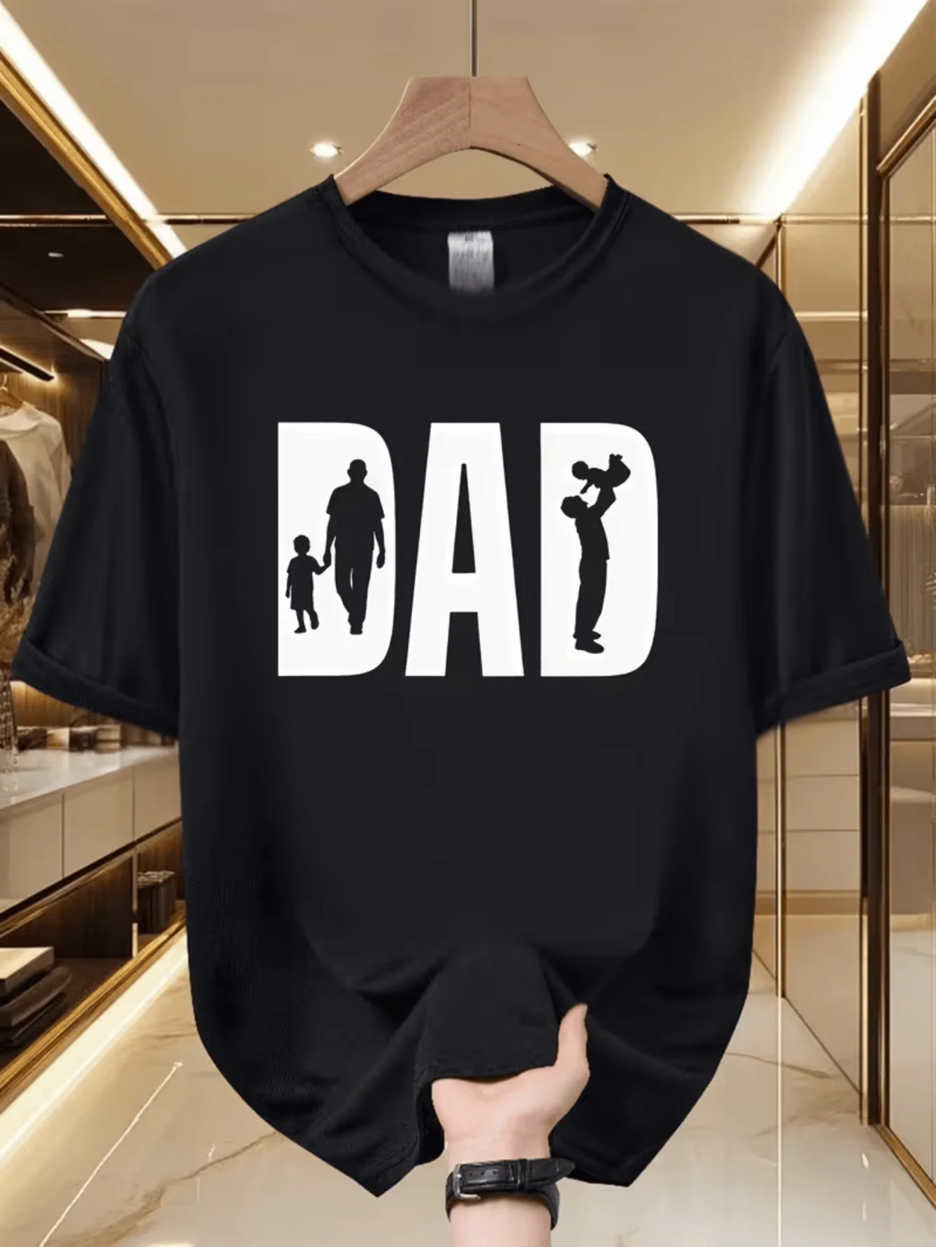 Graphic T Shirt Dad Silhouette Print Family Theme Streetwear Top Father Quote Design Short Sleeve Everyday Outfit Gift Fashion