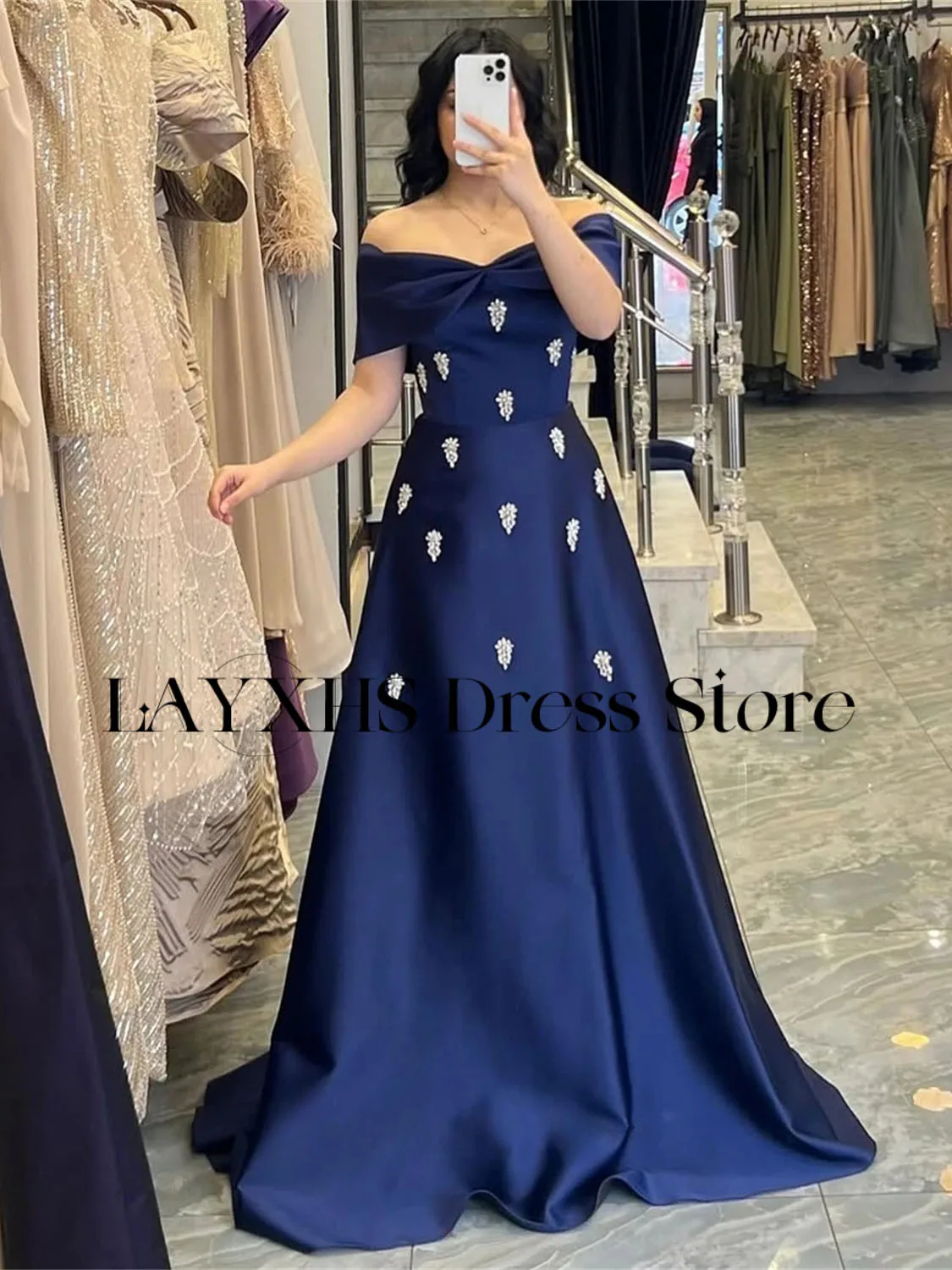 فساتين سهرة أنيقة مكشوفة الكتف من LAYXHS على شكل حرف A مطرزة للنساء لحفلات العودة للوطن مخصصة من Fساتين سهلة الاستخدام