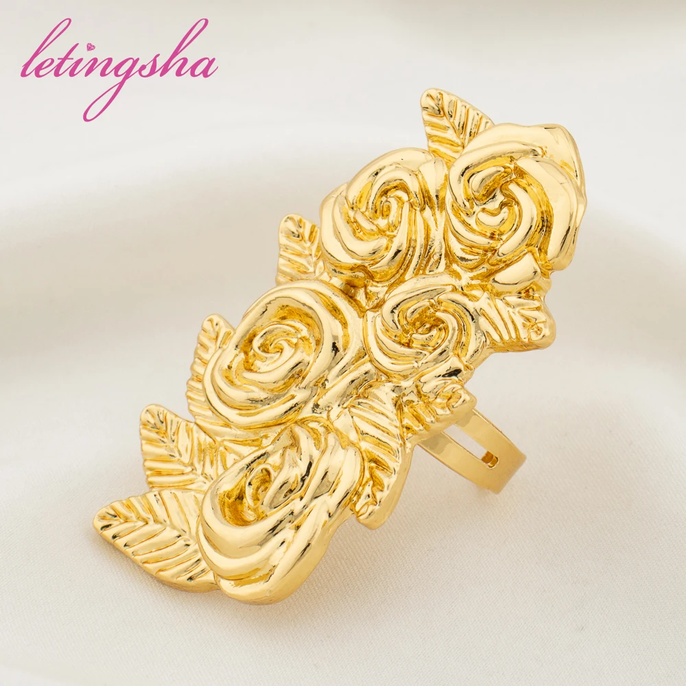 Large Flowers Shaped New Ring for Women Gold Color Style Rings Stainless Steel Daily Wear Jewelry Prom Accessories Gift