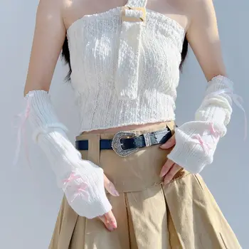 Metade do dedo feminino malha luvas, mangas falsas sem dedos aquecedores de braço, luvas do cotovelo, legal