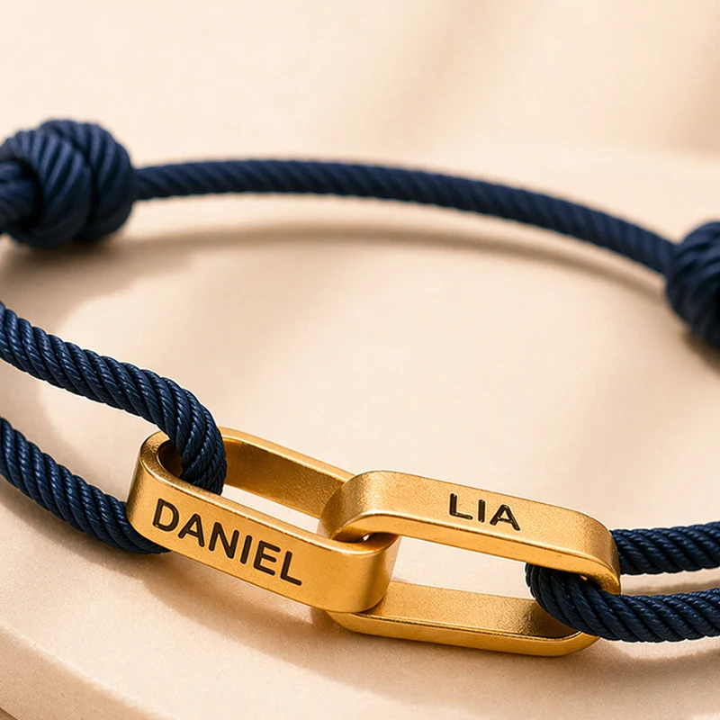 Trendy Adjustable Rope Chain Custom Name Bracelet for Couples