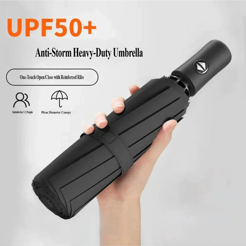 Paraguas Plegable Totalmente Automático, Reforzado y Agrandado, Resistente al Sol y a la Lluvia, con Protección Solar para Mujeres