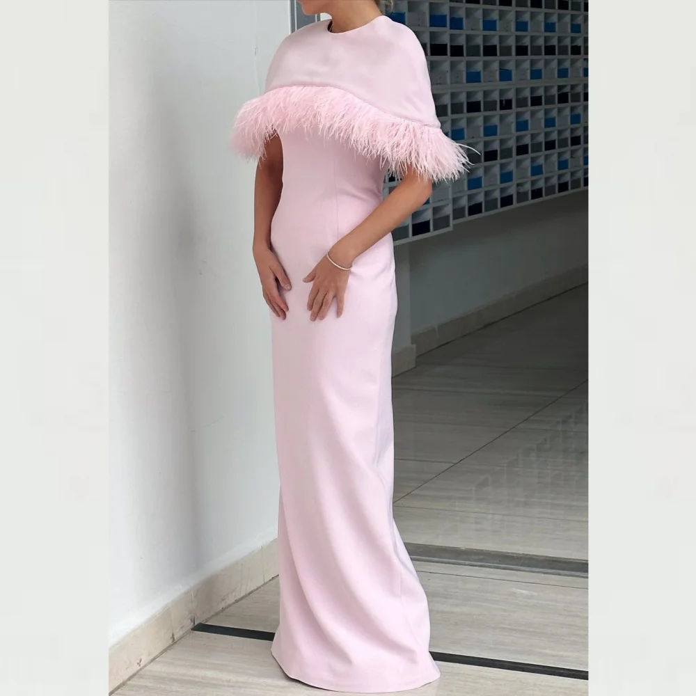 

Jiayigong High Quality Evening Jersey Feathers Draped Valentine's Day A-line O-Neck Bespoke Occasion Gown Long Dresses