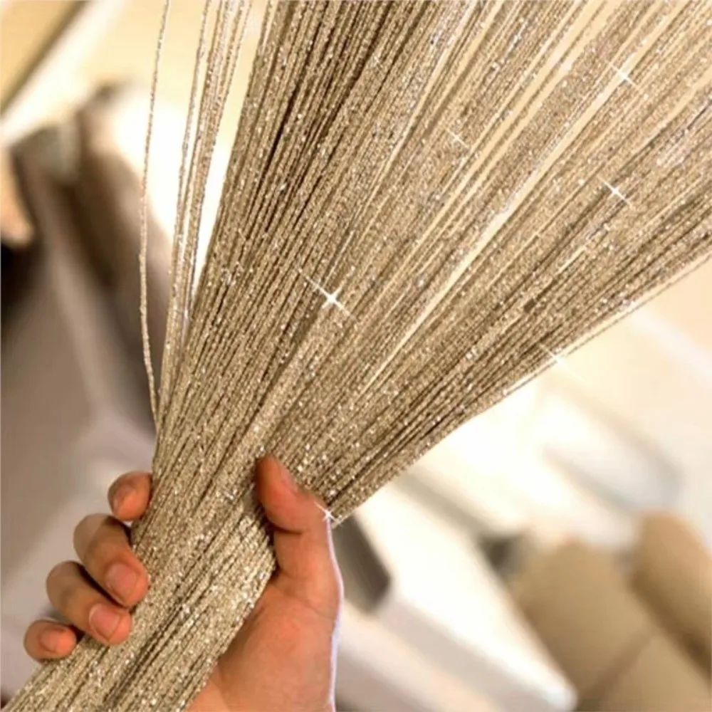 New 100x200cm Door String Curtain Shiny Flash Line Tassel Curtain Multicolor Straight Line Ribbon Curtain Room