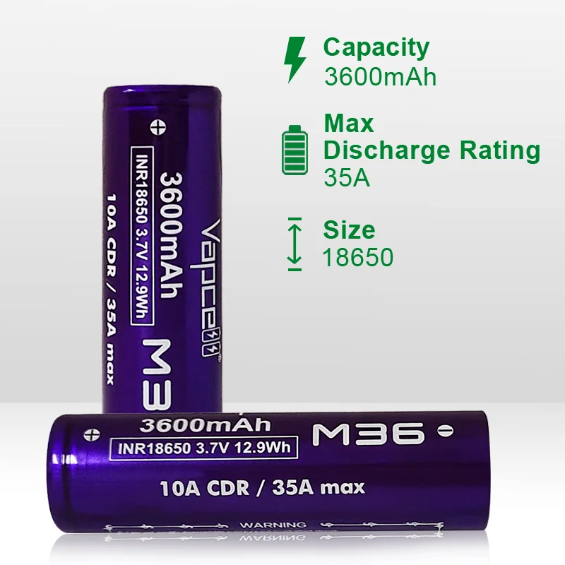 

Original Vapcell M36 3600mah Lithium Battery INR 18650 10A/35A 3.7V Rechargeable battery high capacity for power tools