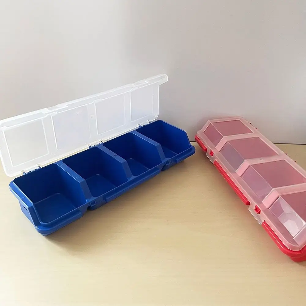 1Pcs New 4 Compartments Parts Storage Box Blue Red Display Screw Organizer Box Plastic with Lid Tool Part Container Bin