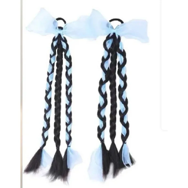 

1 шт., плетеные волосы с конским хвостом для милых девочек, с милыми бантиками для детей, праздничные новогодние прически, розовый, синий сетчатый бант