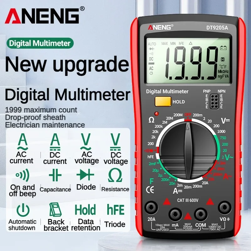 ANENG DT9205A Multimeter Digital Newly HD True RMS Auto AC/DC Voltage Current Tester Ohm Capacitor Voltage Meter Detector Tool