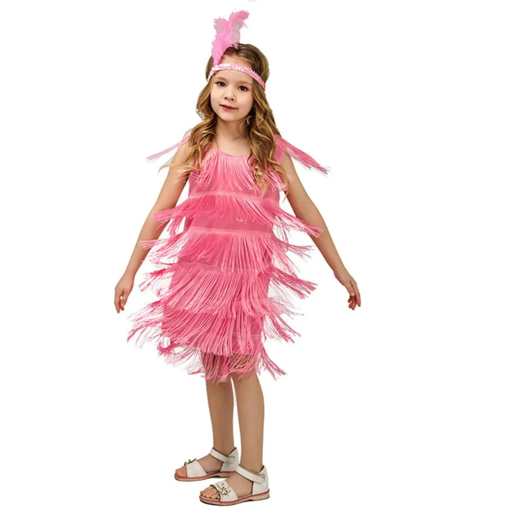 Meisjes Latin Dance Fringe Jurk Kids Flapper Kostuum Jaren 1920 Jazz Kwastje Outfit voor Party Ballroom Prestaties Halloween