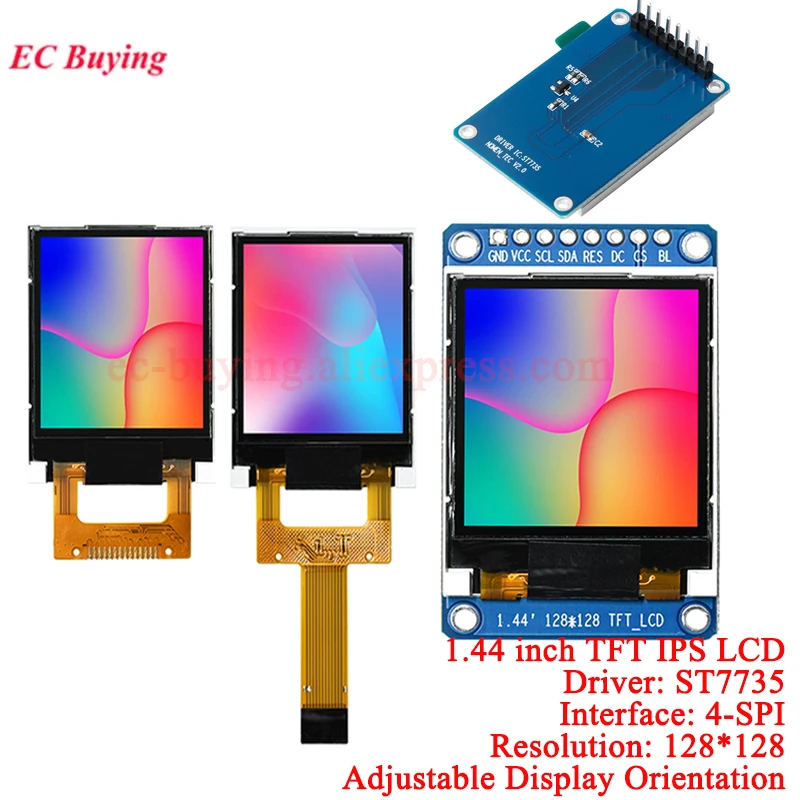 Wyświetlacz TFT 1.44 cala 1.44" HD IPS 8P Moduł ekranu LCD 128*128 Sterownik ST7735 128x128 Pełnokolorowy LED LCD 3.3V Interfejs 4-SPI