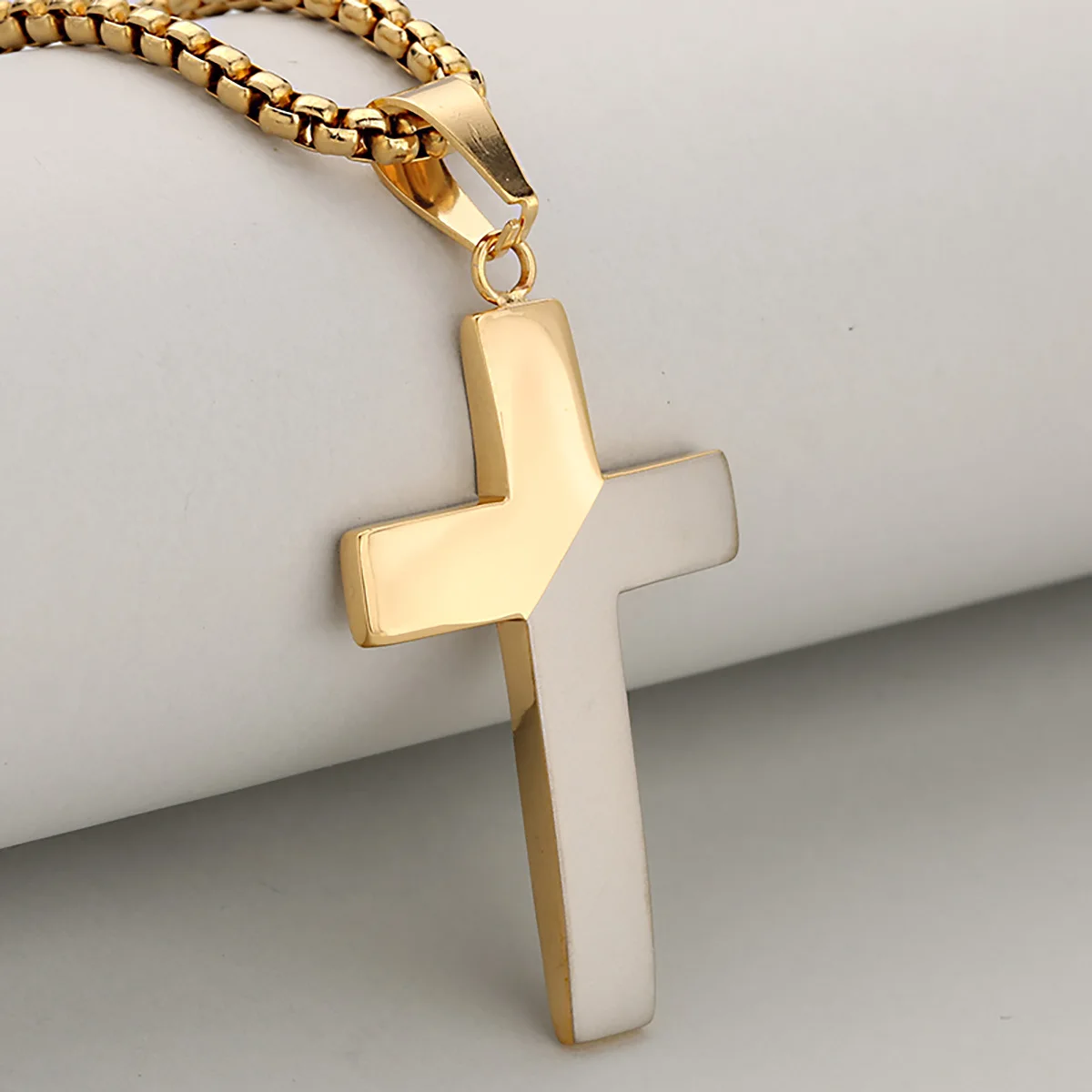 

Beveled Polished Sand Religious Two-Tone Stainless Steel Cross Pendant Necklace For Men And Women, Niche Design,Unique & Durable