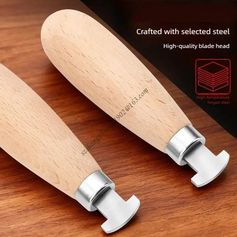 Q6RB Practical Stainless Steel Bezel Pusher Ergonomic Wooden Handle Jewelry Crafting Tool For Gemstones Setting