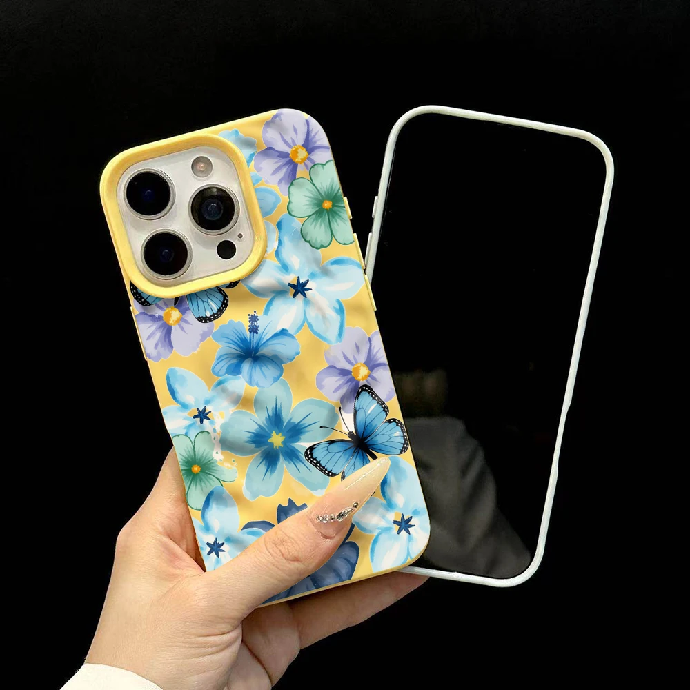 Frühlings-Schmetterlings-Blumen-INS-Handyhülle für iPhone 17 16 15 14 13 12 11 Pro Max 14 Plus 17Air Falten-Wellen-Soft-Silikon-Cover – Detail 6